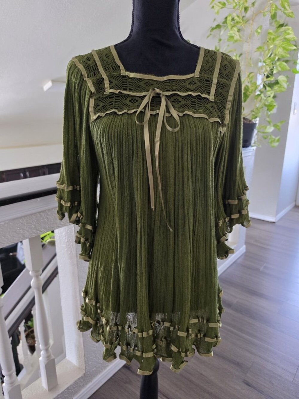 Mexican dress Bohemian Mini Tunic Summer Blouse Angel Sleeves One Size - Picture 5 of 5